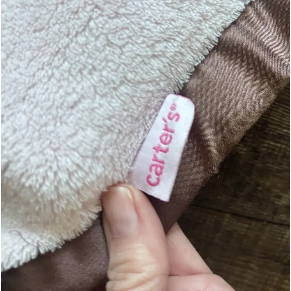 Carter’s Pink Monkey Baby Girls Blanket Pink Brown Lovey Child Mine Satin Edge